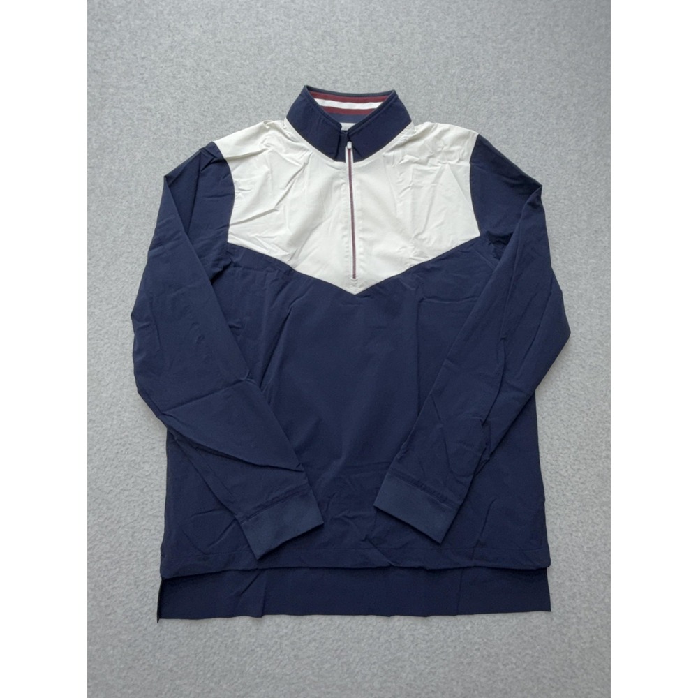 Rhone Windbreaker Jacket Mens Medium Blue White 1/4 Zip Colorblock Soft Shell
